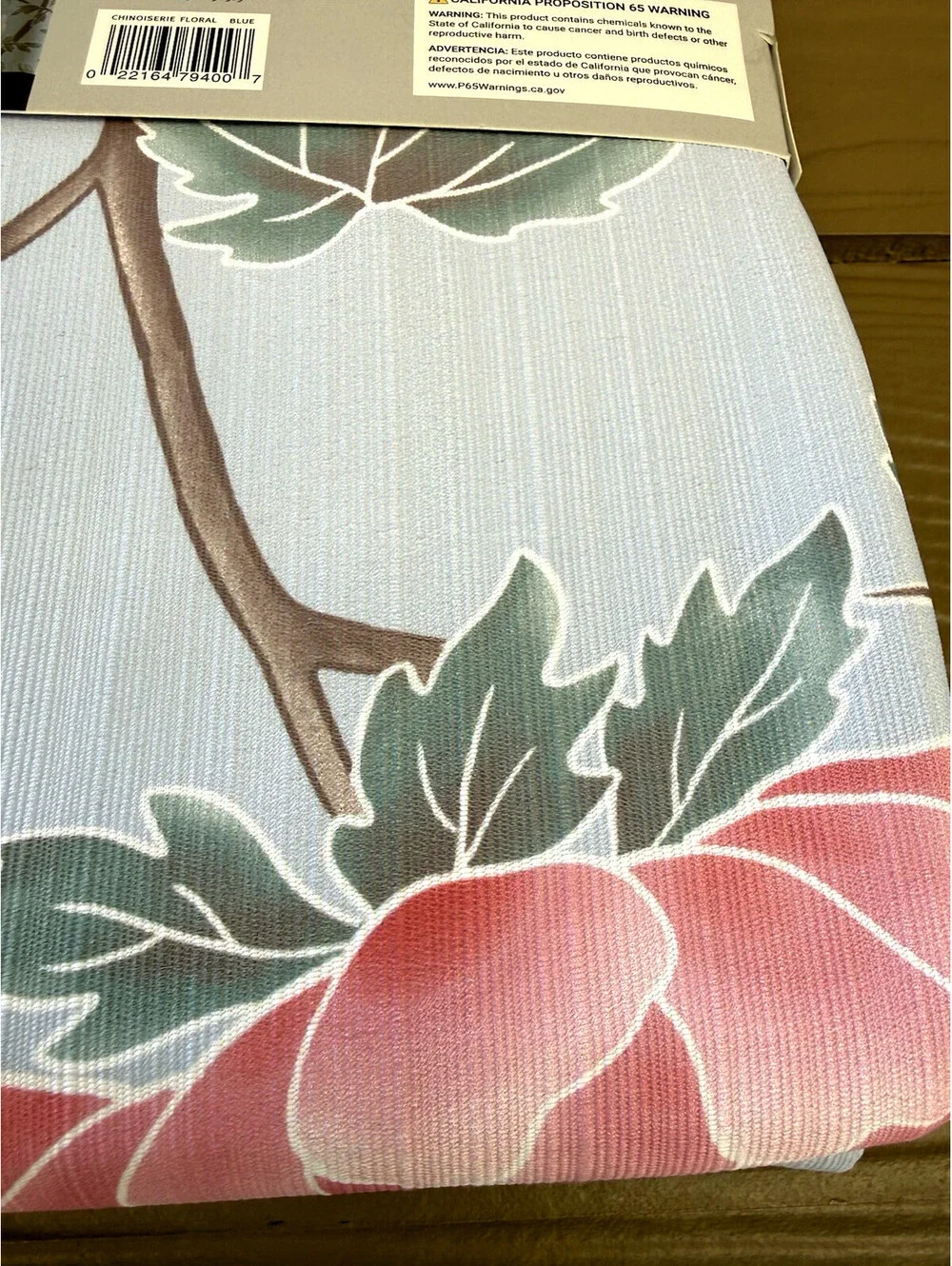 Natori Chinoiserie Floral Blue Pink Polyester Fabric Shower Curtain 72